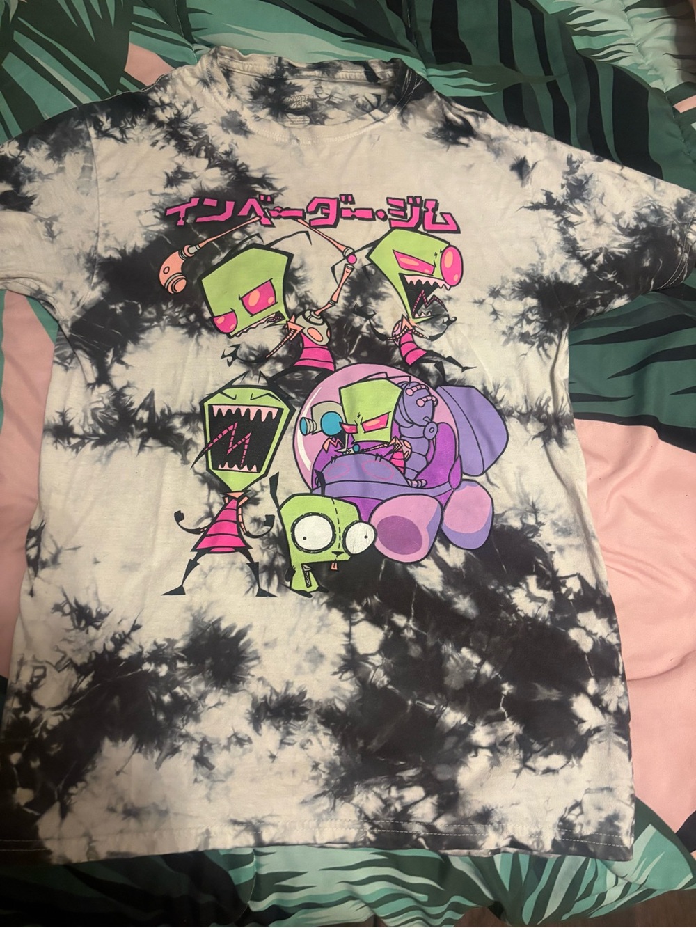 Invader Zim Tie-Dye Graphic Tee - Pink, Black & White